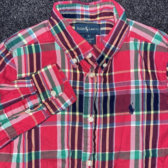 Ralph Lauren Other - Boys Ralph Lauren Long Sleeve Button Down Green/Red Plaid Shirt Size 6